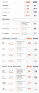 listino abbonamenti e garanzie